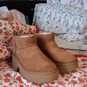 UGG Chestnut Suede Platform Ankle Boots